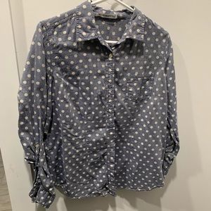 Long-Sleeve Polka Dot Button Up